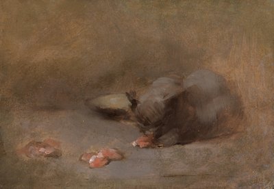 Chat Mangeant（铺在木板上的布面油画） 作者 欧仁·卡里尔（EugèneCarrière）