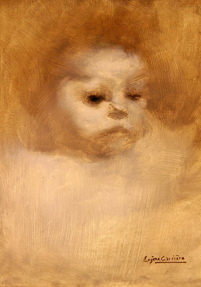 一个孩子的头，《伟大的母亲》的研究（布面油画） 作者 欧仁·卡里尔（EugèneCarrière）