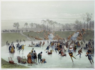 尤金·瓜拉德（Eugene Guerard）在Bois de Boulogne石版画中的溜冰者 作者 尤金·查尔斯·弗朗索瓦·瓜拉德