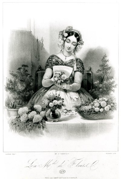 花卖家，c。 1840 作者 尤金·查尔斯·弗朗索瓦·瓜拉德