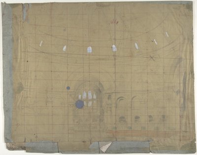 巴黎歌剧院的舞台布景设计：教堂内部，1830-90。 作者 尤金·西塞里