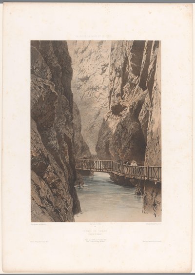 徒步旅行者在穿越 Trient 峡谷的桥上
特里恩特峡谷（物体上的标题）
瑞士、萨瓦和蒂罗尔风景（系列标题）
瑞士、萨瓦省和蒂罗尔（文物上的系列名称） 作者 貂