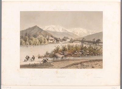 Zicht op Saint-Martin-sur-Arve en de Mont Blanc
圣马丁和勃朗峰（物上标题）
Gezichten in Zwitserland, Savoye en Tirol（系列标题）
瑞士、萨瓦和蒂罗尔（文物上的系列名称） 作者 尤金·西塞里