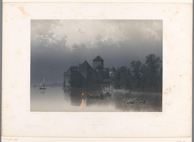 日内瓦湖畔的希永城堡景观
Château de Chillon（对象上的标题）
瑞士和萨瓦风景（系列标题）
瑞士和萨瓦（文物上的系列名称） 作者 尤金·西塞里