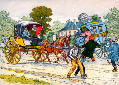 1885年的敞篷车和 "coucou "马车 作者 尤金·库本（Eugene Courboin）