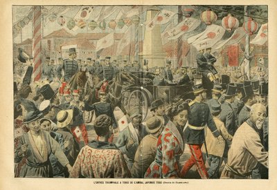 Eugene Damblans (1865-1945)在Le Pelerin的插图, 05/11/05 - 日本海军上将东乡的凯旋门 - Armee, 日本, 人群, 东京 - 海军上将, 东乡平八郎（1848-1934）, 平民 作者 尤金·丹布拉斯
