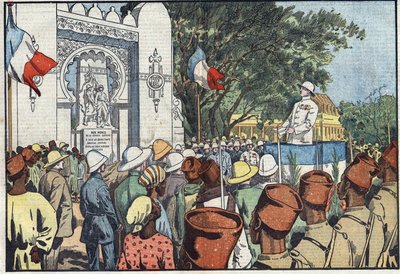 Inauguration in Dakar, by Andre Maginot (1877-1932), Minister of Colonies, of the monument to the thirty thousand dead of French West Africa. Illustration of Damblans. In “” Le Pelerin”” of March 10 作者 尤金·丹布拉斯
