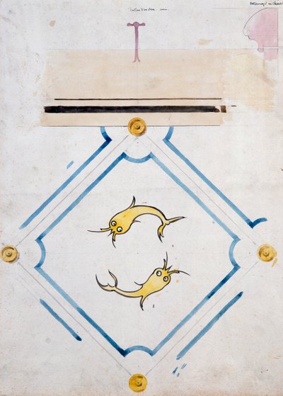 尤金-埃马纽埃尔-维奥莱特-勒杜克（1814-1879）的浴室瓷砖图案，水彩画，Chateau d