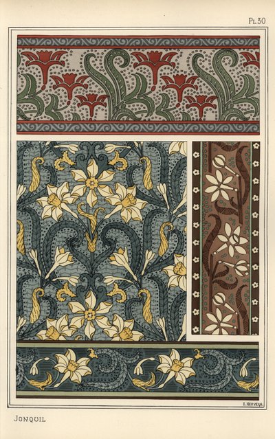 Jonquil, Narcissus jonquilla, as design motif in wallpaper and fabric patterns 作者 尤金·格拉塞