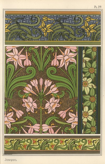 Jonquil, Narcissus jonquilla，作为壁纸和织物图案的设计主题 作者 尤金·格拉塞