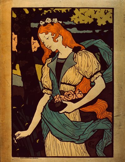 女人摘花，1917年 作者 Eugene Grasset