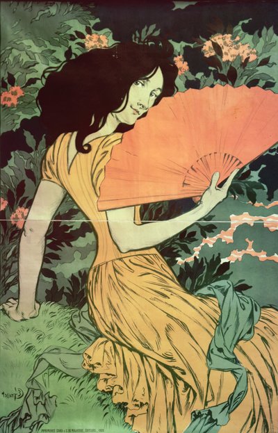 风扇的女人，1900年 作者 Eugene Grasset