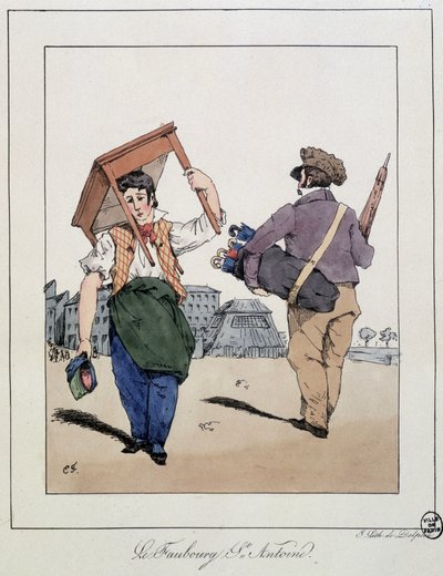 Le faubourg St Antoine：家具修理工和步行伞商人--载于Eugène Forest的 "Souvenirs d