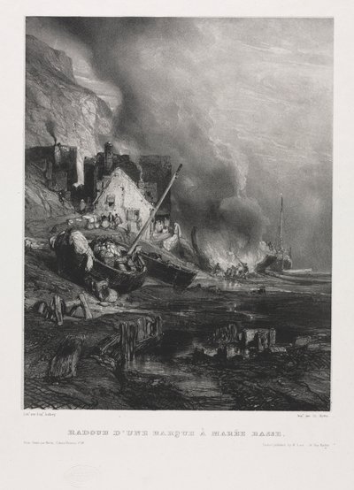 六名海军陆战队员：退潮时改装船只，1833年。 作者 尤金·伊萨贝（Eugene Isabey）