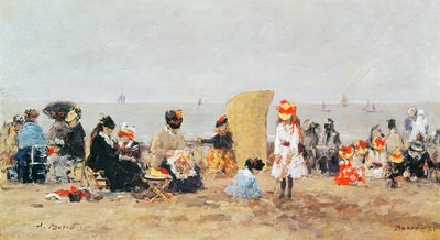 海滩场景，特鲁维尔，1881年 作者 尤金·路易斯·布丁
