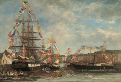 在翁弗勒尔港口的节日。 1858年 作者 尤金·路易斯·布丁