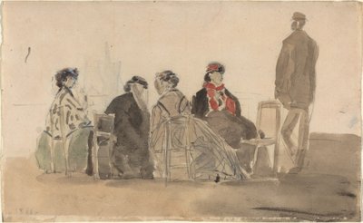 坐在特鲁维尔的四位女士，1866年。 作者 尤金·路易斯·布丁