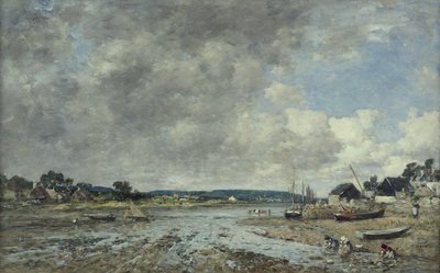 与洗衣妇的风景，1873年 作者 尤金·路易斯·布丁