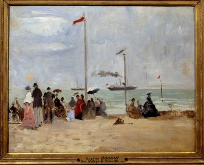 在特鲁维尔海滩。 尤金·路易斯·布丹 (1824-1898) 的绘画 作者 尤金·路易斯·布丁