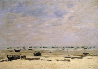 退潮时河驳船； Berck le Rivage a Maree Basse，1882年 作者 尤金·路易斯·布丁