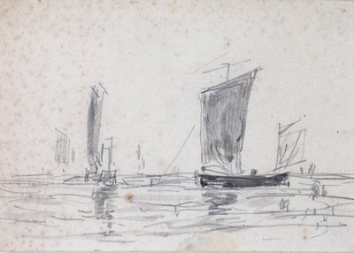 海上帆船（纸上洗涤和石墨） 作者 尤金·路易斯·布丁