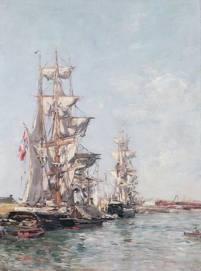 在多维尔港码头的三桅船，c.1888-89 作者 尤金·路易斯·布丁