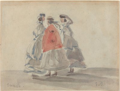 三个女人在特鲁维尔，约1865年。 作者 尤金·路易斯·布丁