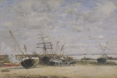 船只和马在海岸线上 作者 Eugene Louis Boudin