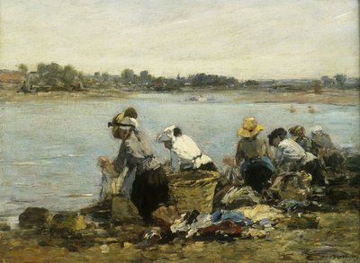 洗衣妇在La Torque； Les Lavandieres a la Touque， 作者 尤金·路易斯·布丁