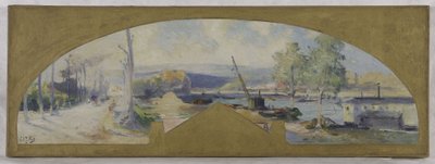 伊西莱穆利诺市政厅草图：La Seine à Issy-les-Moulineaux，约 1901 年（布面油画） 作者 尤金·路易斯·吉洛
