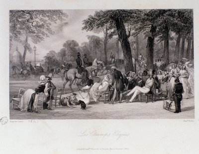 巴黎香榭丽舍大街 (Champs-Elysees) 上的乘客和步行者。 Eugene Louis Lami (1800-1890) 雕刻 1841 年私人收藏 作者 尤金·路易斯·拉米