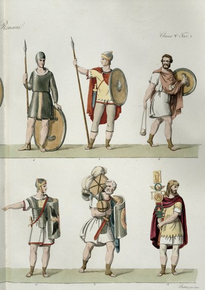 罗马士兵，详细信息来自第2部分，国家历史第一部分第5级，由Buttazon（aquatint）雕刻（另见93288） 作者 欧金尼奥·波萨（Eugenio Bosa）