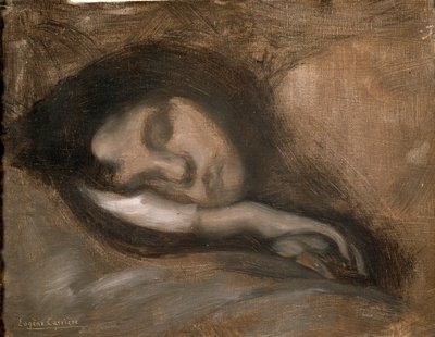 19世纪或20世纪初的熟睡中的女人的头 作者 欧仁·卡里尔（EugèneCarrière）