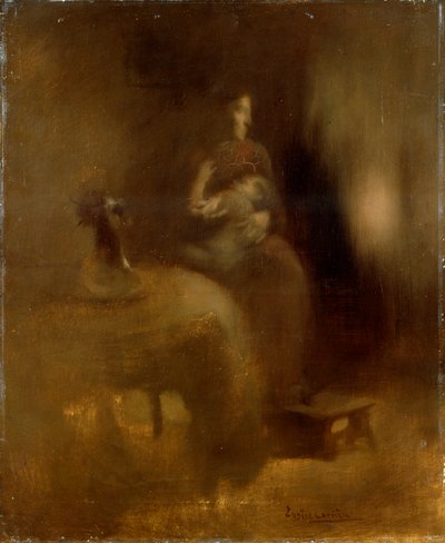 1890年代，一个婴儿的女人在她的腿上。 作者 欧仁·卡里尔（EugèneCarrière）