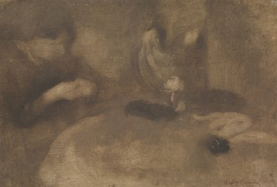 妇女缝制餐桌，ca。 1894-96。 作者 欧仁·卡里尔（EugèneCarrière）