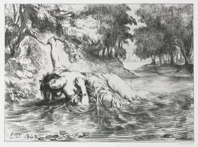 哈姆雷特：奥菲利亚之死》，1843年。 作者 尤金·德拉克洛瓦