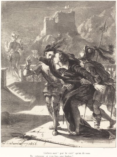 哈姆雷特希望追随他父亲的鬼魂 第一幕第四场，1835年。 作者 尤金·德拉克洛瓦