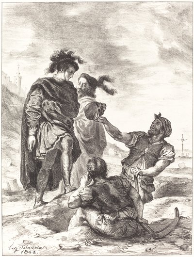 哈姆雷特和霍拉旭在掘墓人面前 第五幕，第一场，1843年。 作者 尤金·德拉克洛瓦