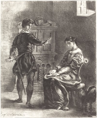 哈姆雷特和奥菲利亚第三幕，第一场，18341843。 作者 尤金·德拉克洛瓦