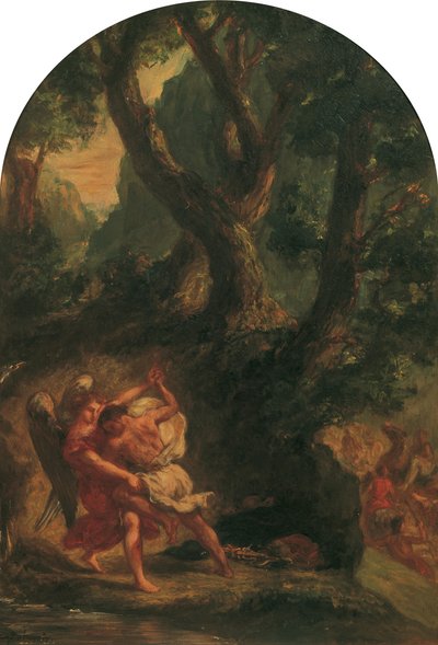 雅各布与天使的搏斗，1850-1855。 作者 尤金·德拉克洛瓦