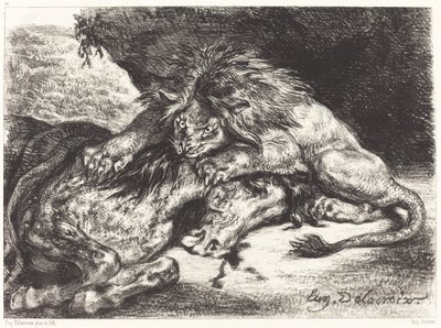 Lion Devorant un Cheval Lion Devouring a Horse, 1844. 作者 尤金·德拉克洛瓦