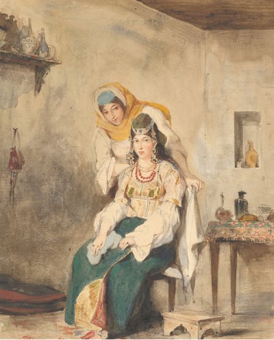 萨达，亚伯拉罕-本-奇莫尔的妻子，以及他们的一个女儿普雷西达，1832年。 作者 尤金·德拉克洛瓦