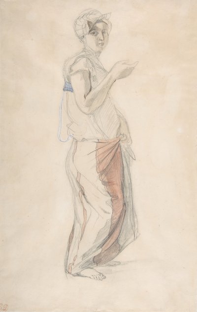 穿着摩洛哥服装的站立女人，约1834年。 作者 尤金·德拉克洛瓦