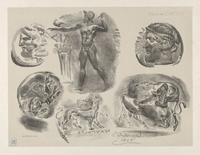 六种希腊钱币的研究，1825年，1825年。 作者 尤金·德拉克洛瓦