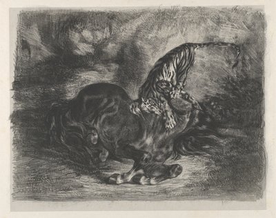 被老虎咬死的野马，1828., 1828. 作者 尤金·德拉克洛瓦
