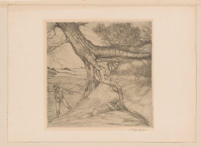 风景中的播种者和双手合十的卧者 作者 Eugène Joors（艺术家签名）
