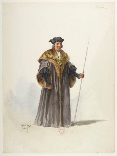 Btv1b84558104 09 - Saint-Saëns - Henry VIII - Maquettes de costumes - Lacoste - 9th Huissier 作者 尤金·拉科斯特（Eugene Lacoste）