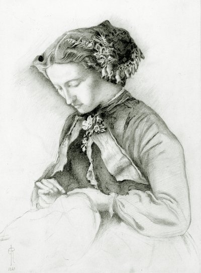 毛茸茸的艾菲的肖像在她的头发（毛地黄）1853年 作者 Euphemia Ruskin