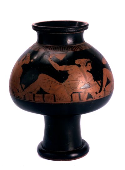 带有座谈会场景的红色数字psykter酒柜，古希腊，c505-c500 作者 Euphronios