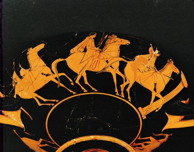 骑行场景。来自武尔西的红色图案杯，与 10-03-03/63 和 65 相同... 作者 Euphronios